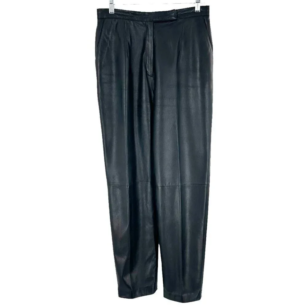 Vintage 90's Y2K Black Leather High Waist Trousers Size 10 Jones New York